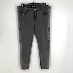 Homme + Femme NEW Skinny Jeans Mens Sz 40 Black Gray Logo Stripes Zipper Ankle